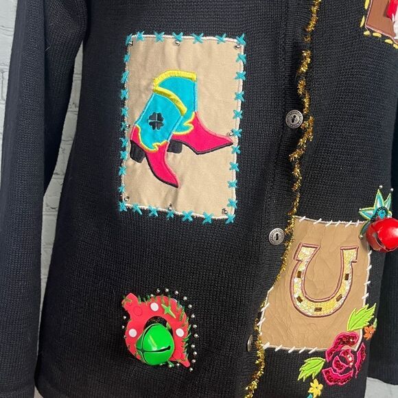 Ugly Holiday Country Christmas Sweater - Custom Embellishments - Cardigan -Small - Picture 5 of 9